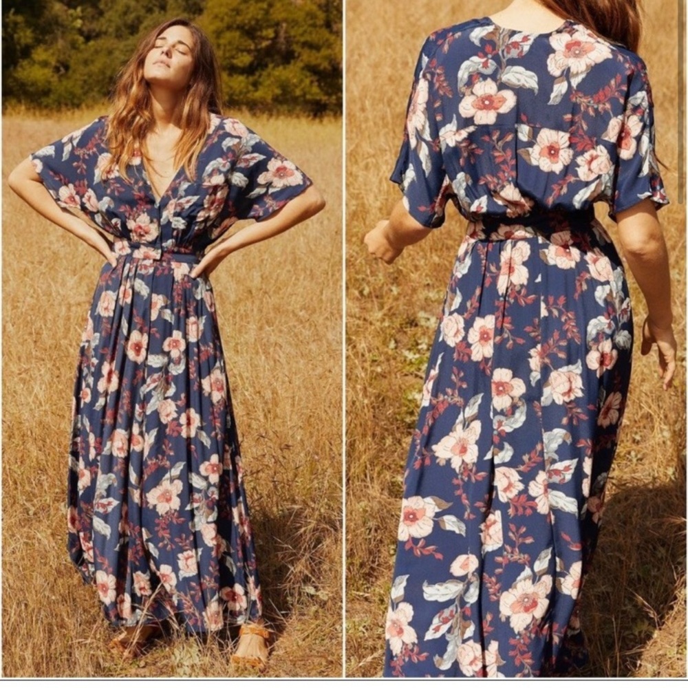 XS Christy Dawn Yoked Maxi Dress in Midnight Anemone